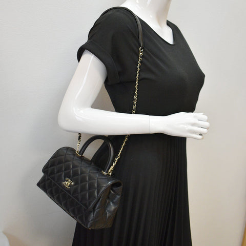 CHANEL Coco Mini Top Handle Caviar Leather Shoulder Bag Black