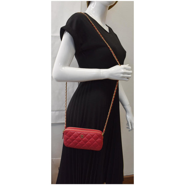 Chanel Double Zip Wallet On Chain Lambskin shoulder handbag