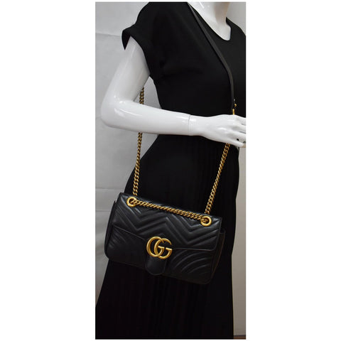 GUCCI GG Marmont Small Matelasse Leather Crossbody Bag Black 443497
