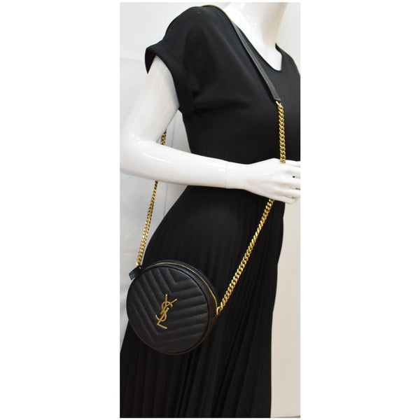 Yves Saint Laurent Vinyle Round Chevron Leather Camera Bag