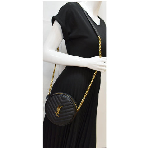 Yves Saint Laurent Vinyle Round Chevron Leather Camera Bag