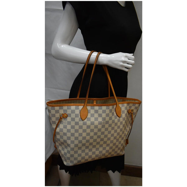 LOUIS VUITTON  Neverfull MM Damier Azur Tote Shoulder Bag White