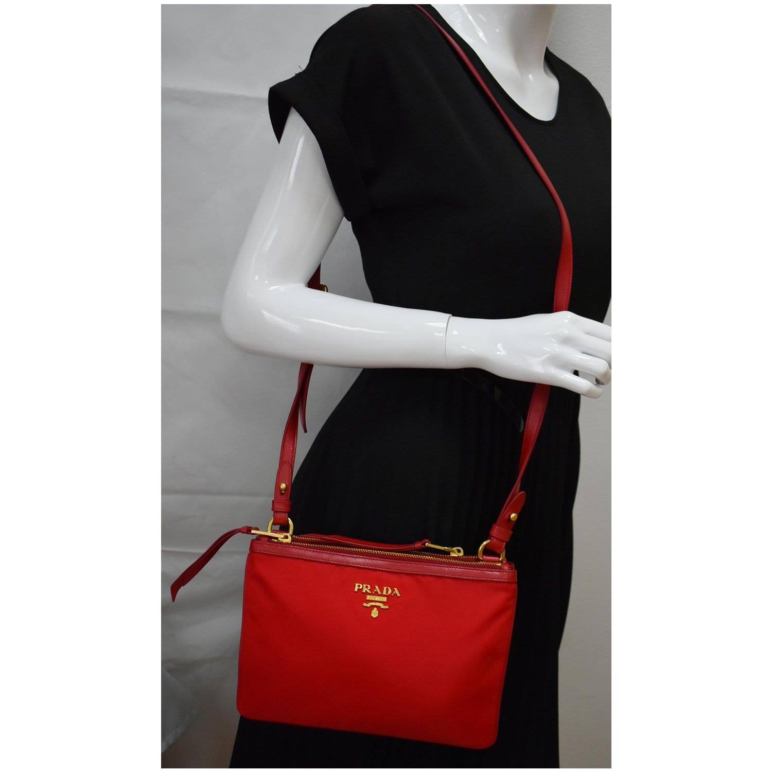 Prada Turnlock Satchel Bicolor Crossbody Bag in Black, White & Red