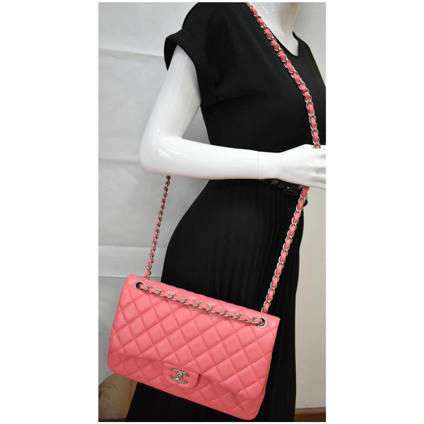 CHANEL Jumbo Double Flap Leather Shoulder Bag Pink