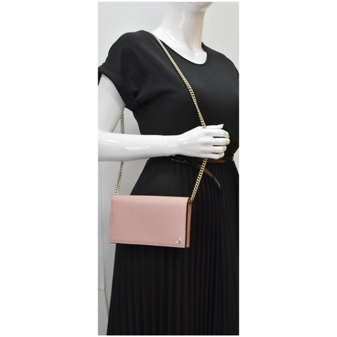 GUCCI Chain Wallet Pebbled Leather Clutch Bag Pink 466506