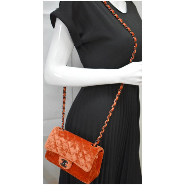 Chanel Small Flap Quilted Velvet Shoulder Bag Coral