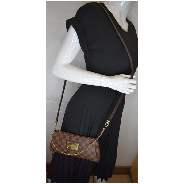 LOUIS VUITTON Pochette Eva Damier Ebene Clutch Crossbody Bag Brown