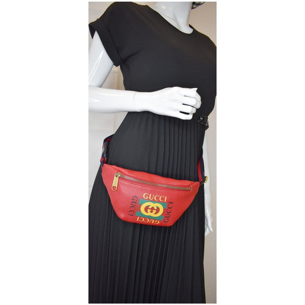 GUCCI Print Grained Calfskin Leather Belt Bag Red 527792