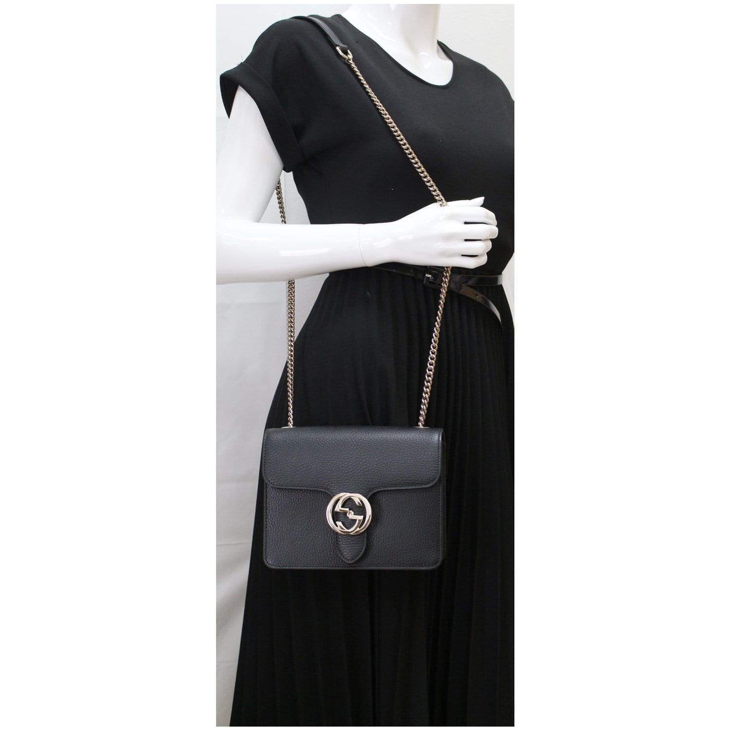 GUCCI Interlocking GG Leather Crossbody Bag Black 510304