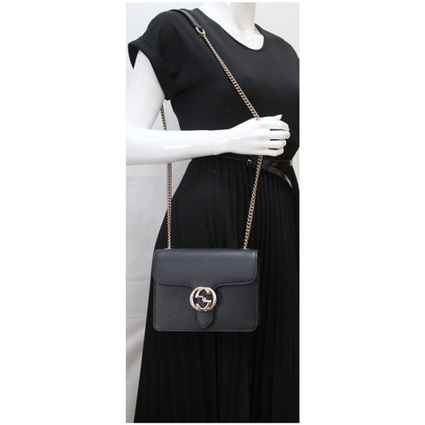 GUCCI Interlocking GG Leather Crossbody Bag Black 510304