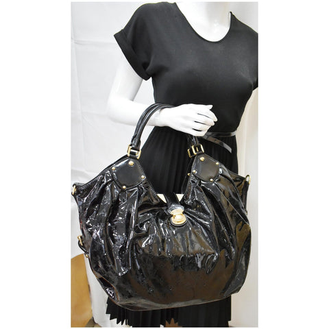 LOUIS VUITTON Surya Mahina XL Limited Edition Black Patent Leather Hobo Bag Black