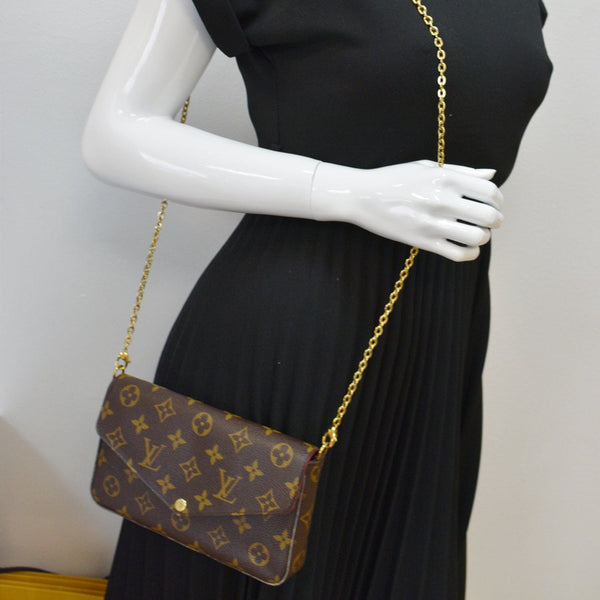 LOUIS VUITTON Felicie Monogram Canvas Pochette Crossbody Bag Brown