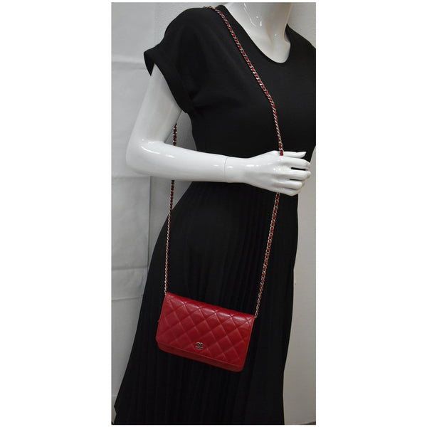 CHANEL CC WOC Leather Wallet On Chain Shoulder Bag Red