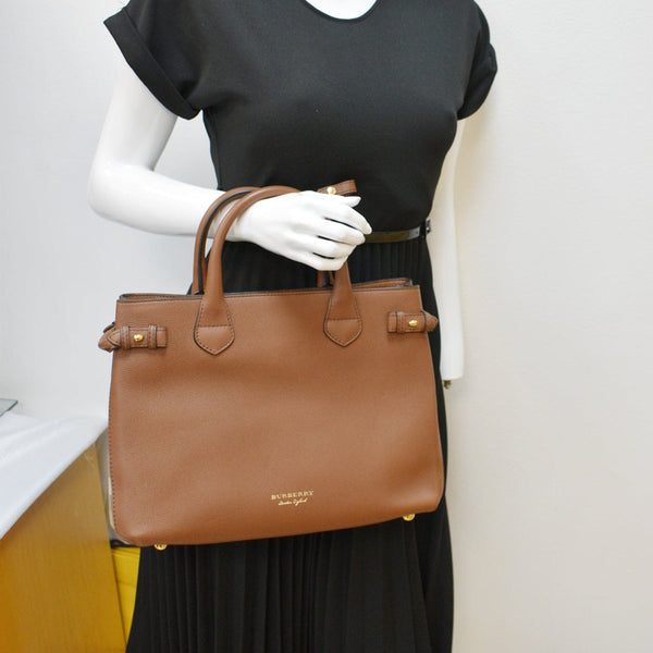 BURBERRY Banner Medium House Check Tote Bag Tan