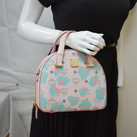MCM Mini Aren Half Moon Floral Canvas Tote Bag Pink