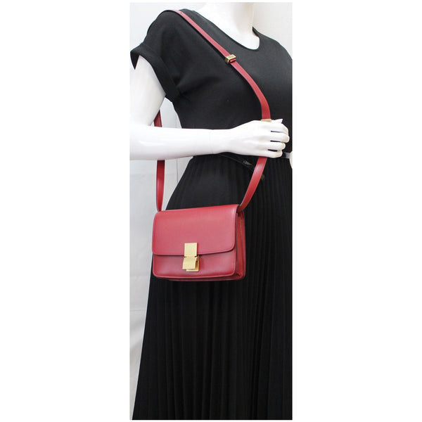 Celine Small Classic Box Leather Flap Shoulder Bag Red