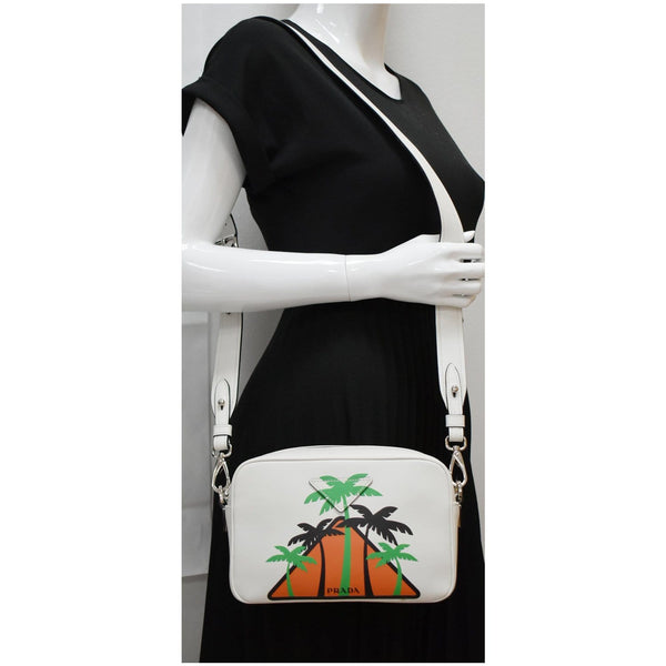 Prada City Palm Tree Print Calfskin Leather Camera Shoulder bag