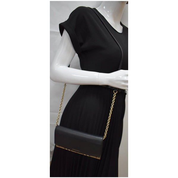 BURBERRY Henley House Check Leather Wallet On Chain Crossbody Bag Black