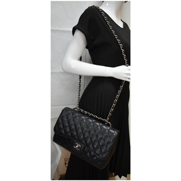 CHANEL Jumbo Classic Single Flap Caviar Leather Shoulder Bag Black