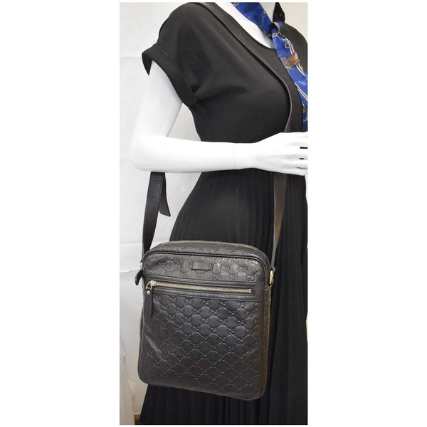 GUCCI Guccissima Leather Messenger Bag Black 201448