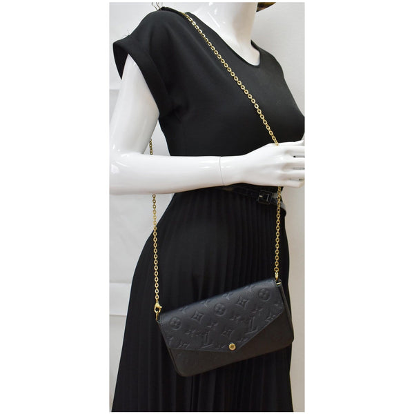 LOUIS VUITTON Felicie Monogram Empreinte Chain Pochette Crossbody Bag Black