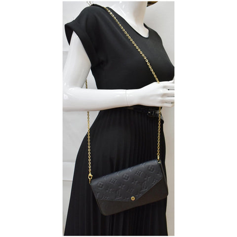 LOUIS VUITTON Felicie Monogram Empreinte Chain Pochette Crossbody Bag Black
