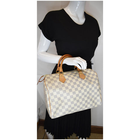 LOUIS VUITTON Speedy 30 Damier Azur Satchel Bag White