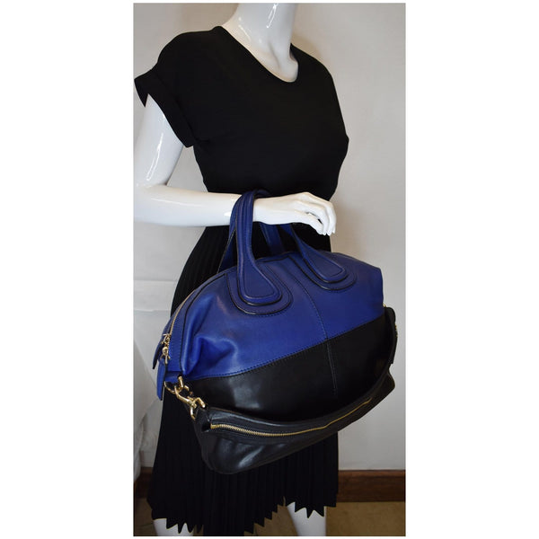GIVENCHY Nightingale Medium Bicolor Leather Satchel Bag Blue/Black