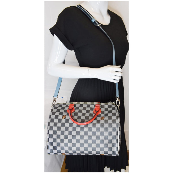 LOUIS VUITTON Speedy 30 Bandouliere Damier Shoulder Bag Black White