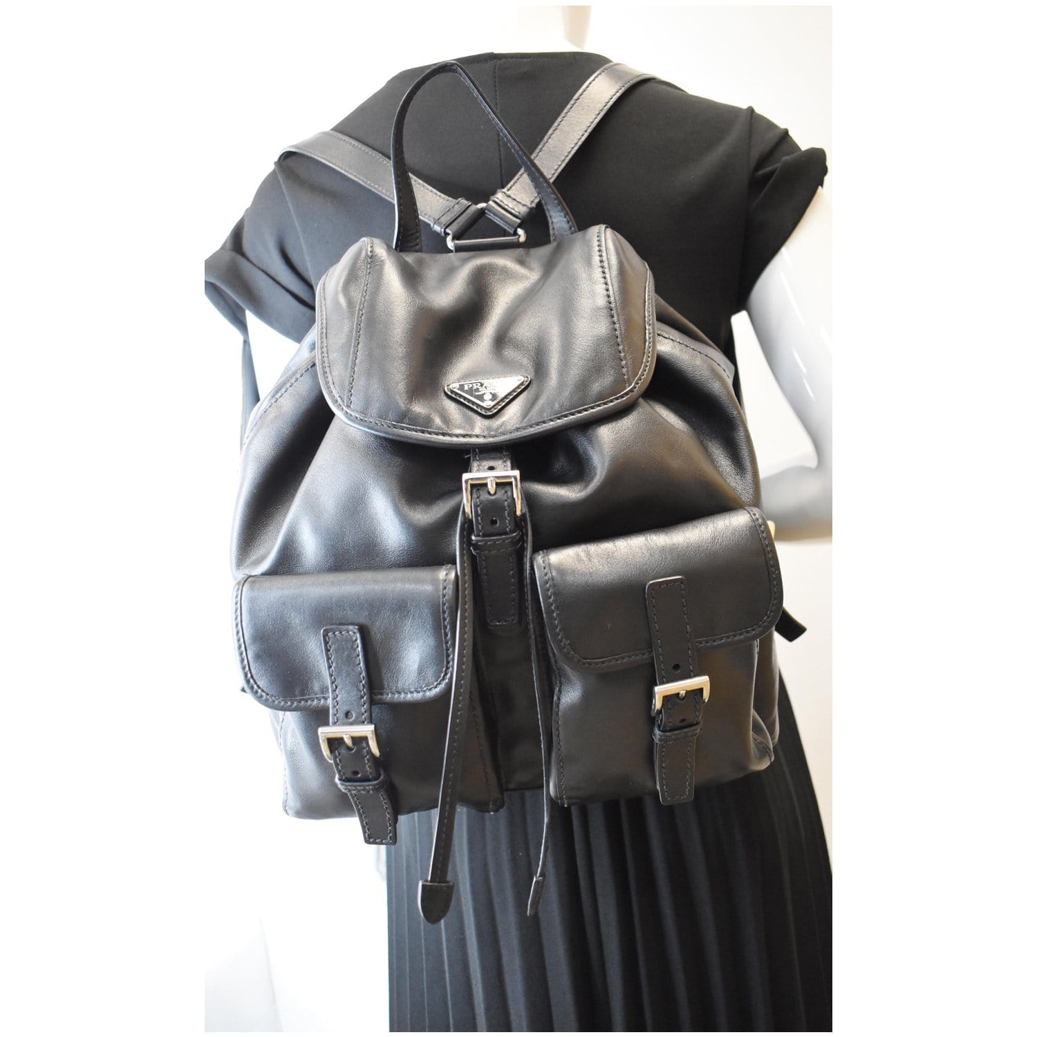leather backpack black