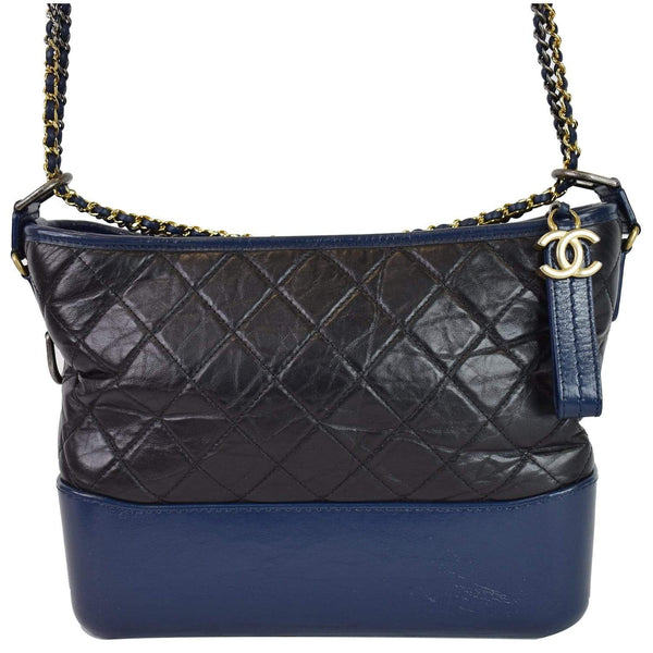 CHANEL Gabrielle Medium Quilted Leather Hobo Bag Black/Blue