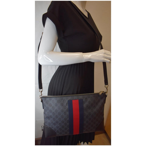 GUCCI GG Supreme Web Messenger Bag Black 474139