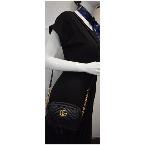 GUCCI GG Marmont Matelasse Mini Leather Crossbody Bag Black 448065