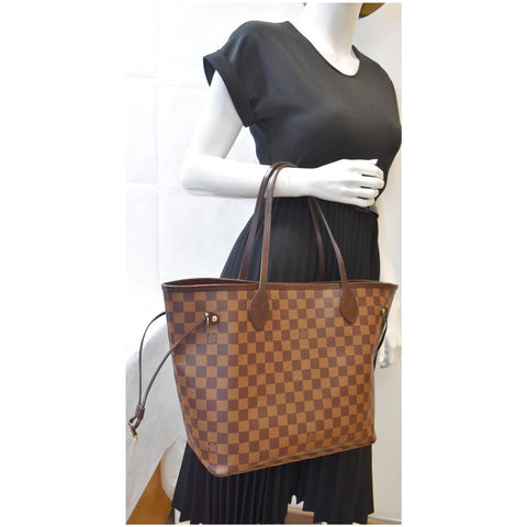 LOUIS VUITTON Neverfull MM Damier Ebene Tote Shoulder Bag Brown