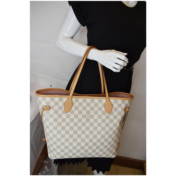 LOUIS VUITTON  Neverfull MM Damier Azur Tote Shoulder Bag White