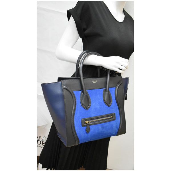 CELINE Mini Luggage Nubuck Calfskin Suede Leather Tote Bag Tri-Color