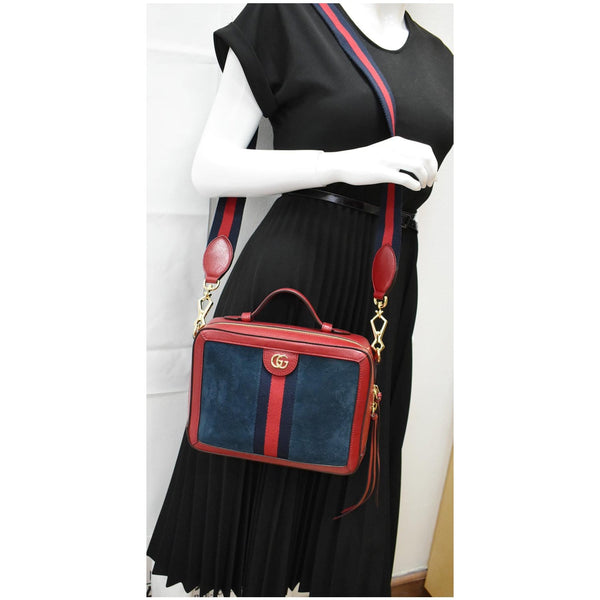 GUCCI Ophidia GG Small Web Suede Leather Top Handle Shoulder Bag Red 550622
