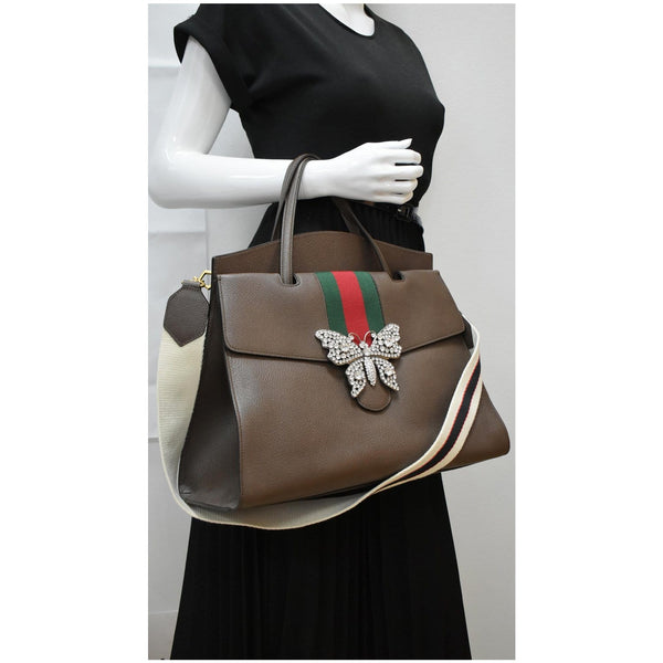 GUCCI Butterfly Linea Totem Leather Large Top Handle Shoulder Bag Brown 500772