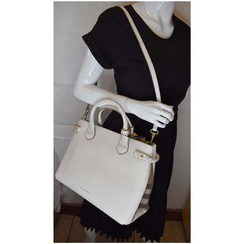 BURBERRY Banner Medium House Check Tote Bag White
