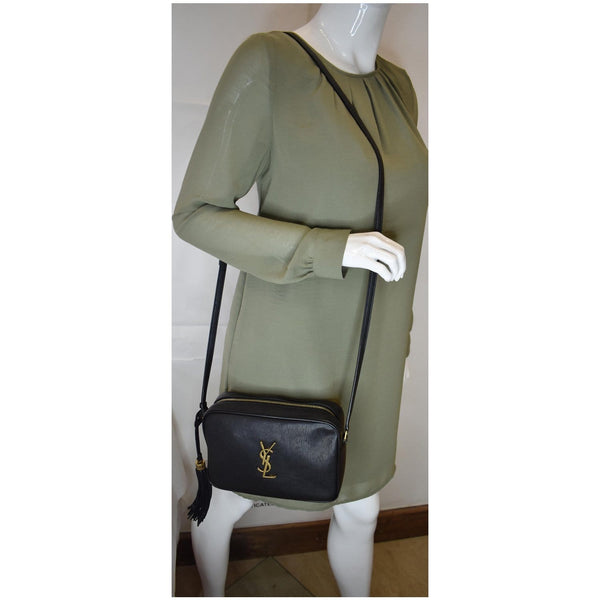 YVES SAINT LAURENT Lou Camera Monogram Leather Shoulder Bag Black