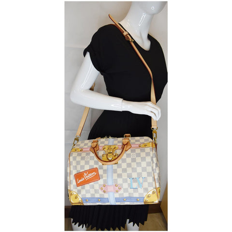 LOUIS VUITTON Trunks Speedy 30 Bandouliere Damier Azur Shoulder Bag White