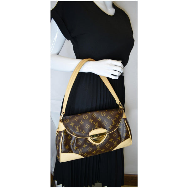LOUIS VUITTON Beverly MM Monogram Canvas Satchel Bag Brown