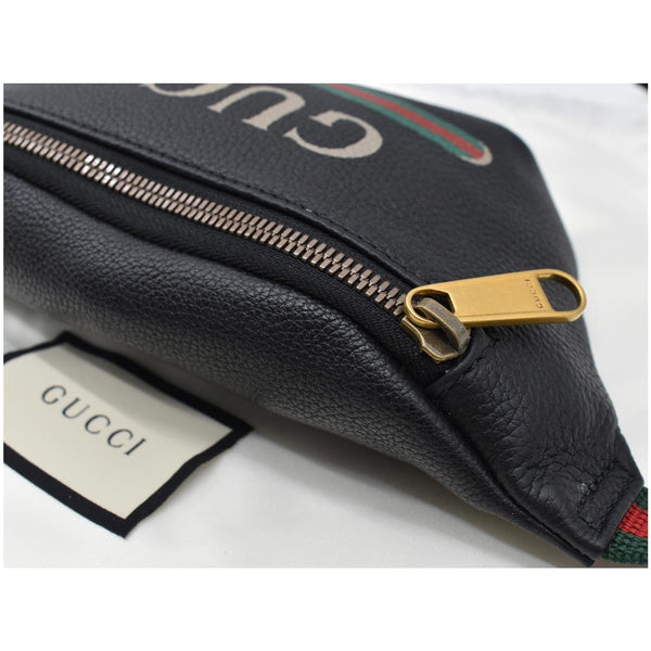 Used Gucci Print Small Leather Belt Waist Bum Bag Black