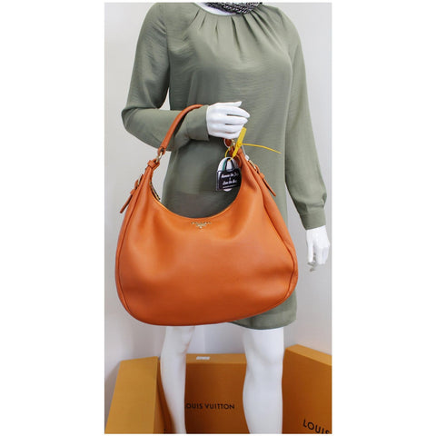 PRADA Vitello Daino Pebbled Leather Hobo Bag Orange