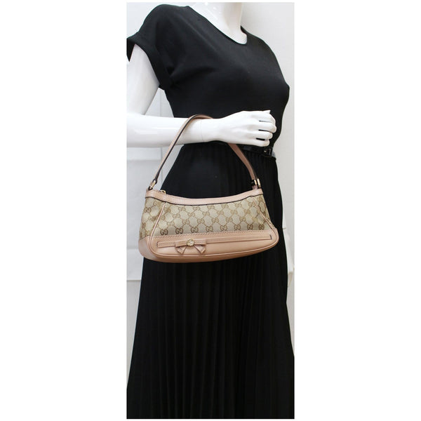 Gucci Mayfair Small Bow GG Canvas Handbag Rose Beige