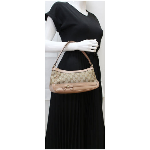 Gucci Mayfair Small Bow GG Canvas Handbag Rose Beige