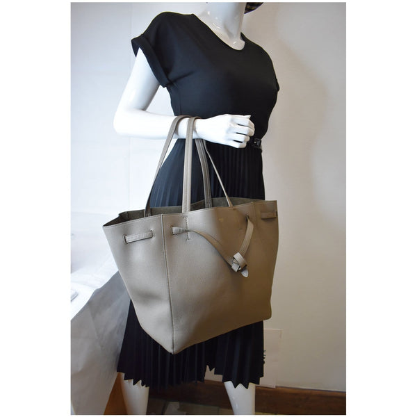 CELINE Small Cabas Phantom Grained Calfskin Leather Tote Bag Taupe