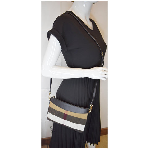 BURBERRY Peyton House Check Canvas Crossbody Bag Black