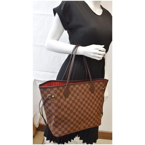LOUIS VUITTON Neverfull MM Damier Ebene Tote Shoulder Bag Brown