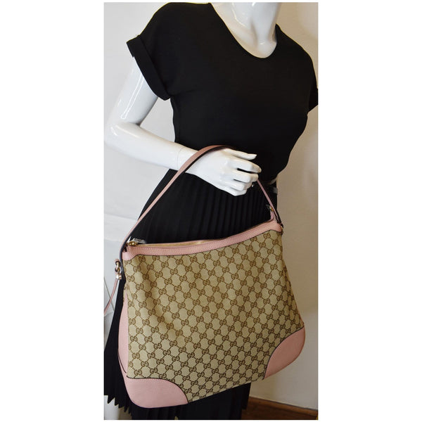 GUCCI Large Bree GG Canvas Hobo Bag Pink 449244